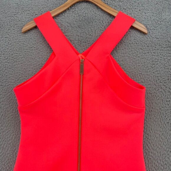 Ted Baker Dress Womens 4 US 10 Bright Coral Scuba Neoprene Bodycon V Neck Midi - Picture 5 of 11